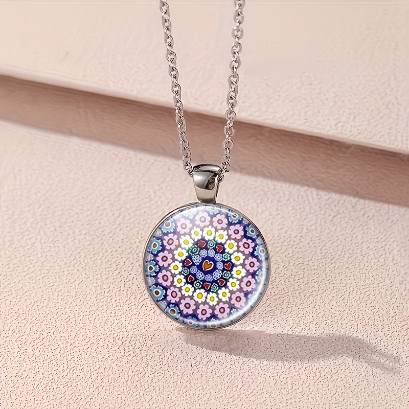 4pc Colorful Floral Pattern Jewelry Set with Necklace, Bracelet & Earrings